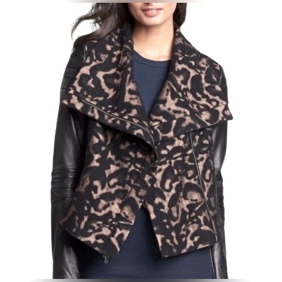 Diane Von Furstenberg Jackets & Blazers - Diane von Furstenberg DVF Marvela Leopard Wool and Leather Moto Jacket size 2